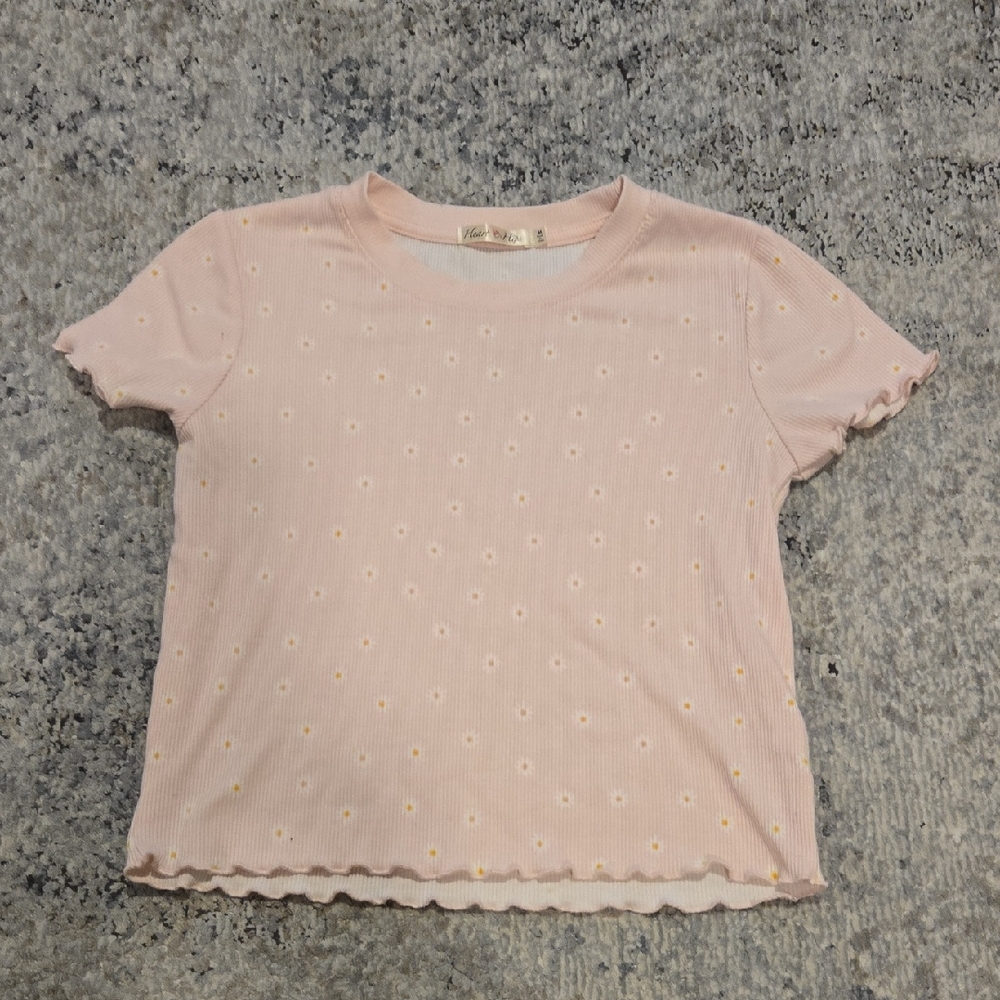 Heart Hips Light Pink Floral Ribbed Top